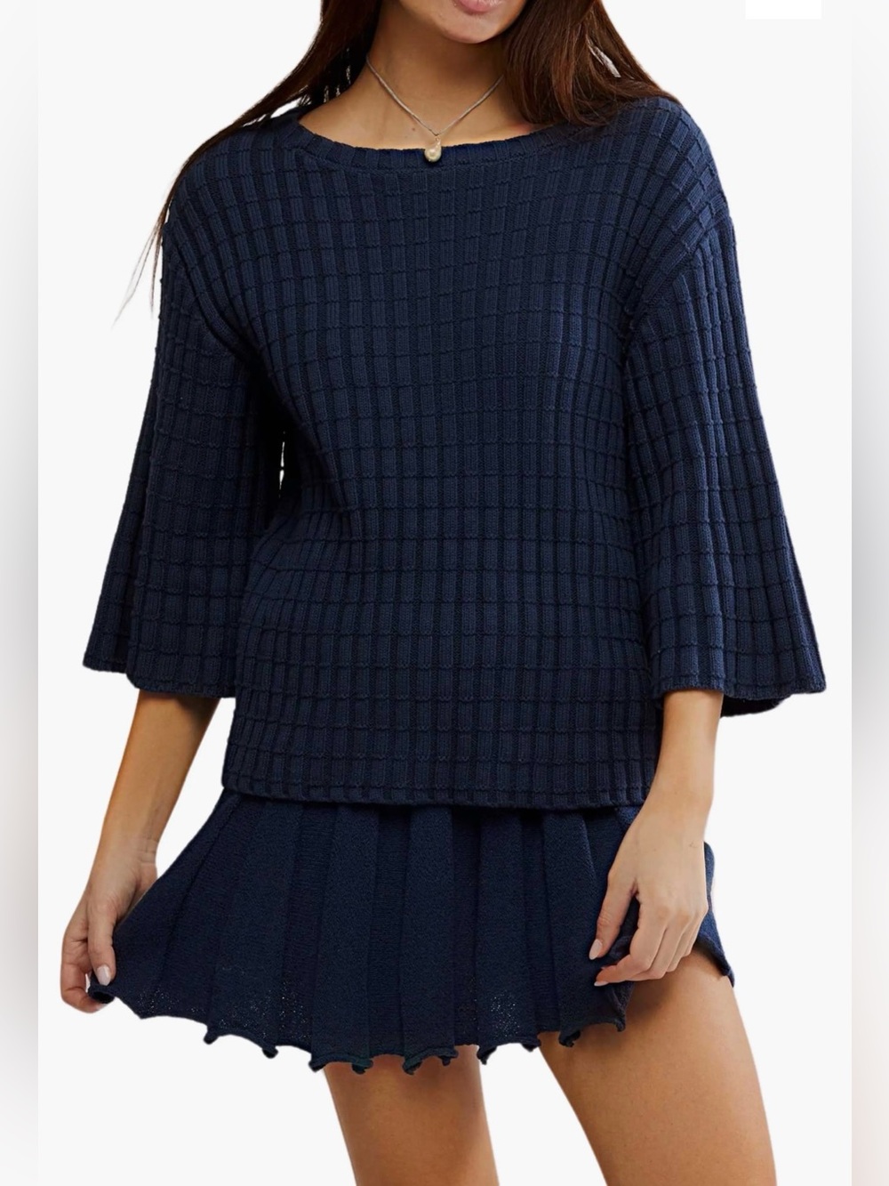 Free People Kenzie Sweater Knit M Darkest Night Navy Blue